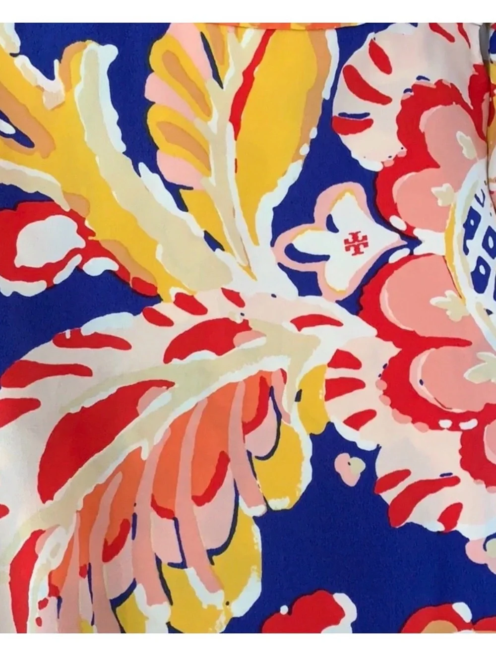 Tory Burch Marcella Silk Floral Maxi Skirt Blue Pink with Fringe Sash - Vibrant